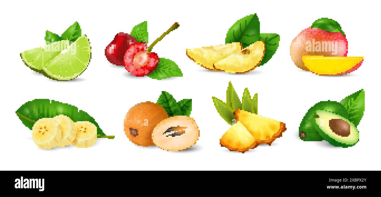 Ensemble de fruits exotiques, illustration vectorielle de conception réaliste en gros plan Illustration de Vecteur
