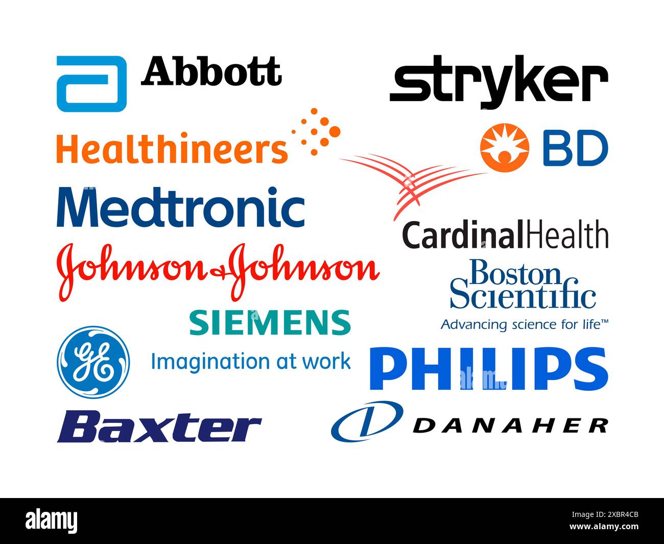Kiyv, Ukraine - 09 novembre 2021 : collection de logos des plus grands fabricants mondiaux d'équipements médicaux, tels que : Danaher, Stryker, Becton Dickinson, Illustration de Vecteur