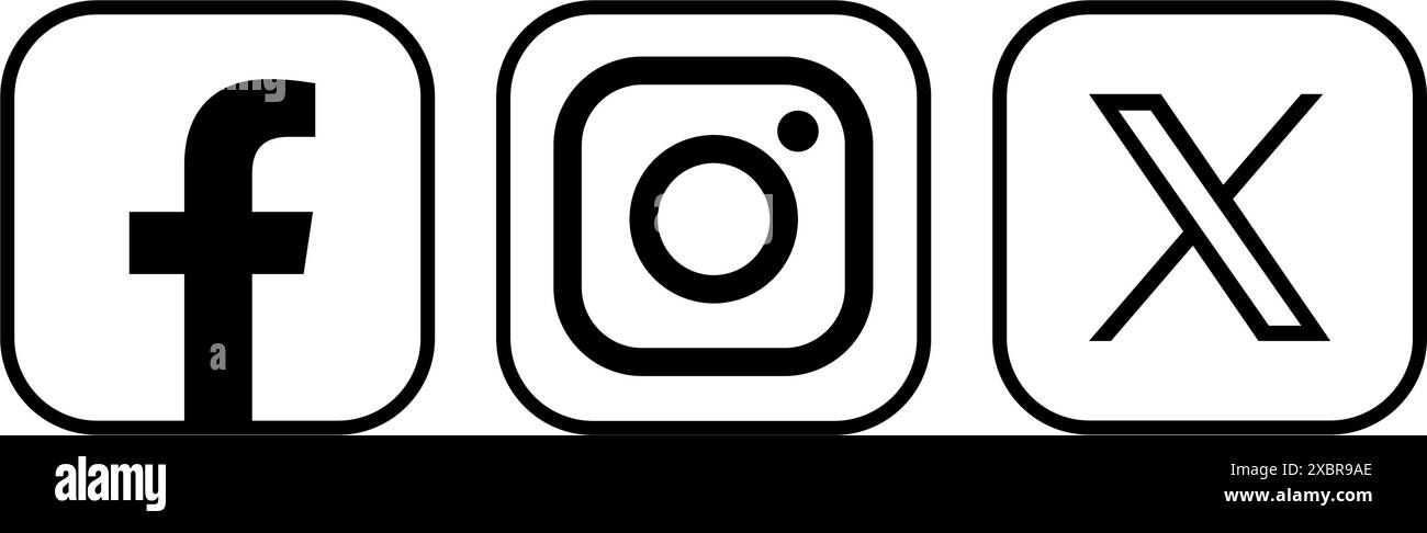 Ensemble d'un populaire médias sociaux applications mobiles icônes noires avec RIM : Facebook, Instagram et X Twitter, illustration vectorielle Illustration de Vecteur