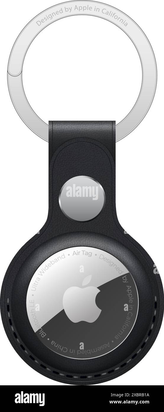 Porte-clés Apple AirTag FineWoven, isolé sur fond blanc, illustration vectorielle. Le porte-clés FineWoven est soigneusement conçu à partir de m innovant Illustration de Vecteur