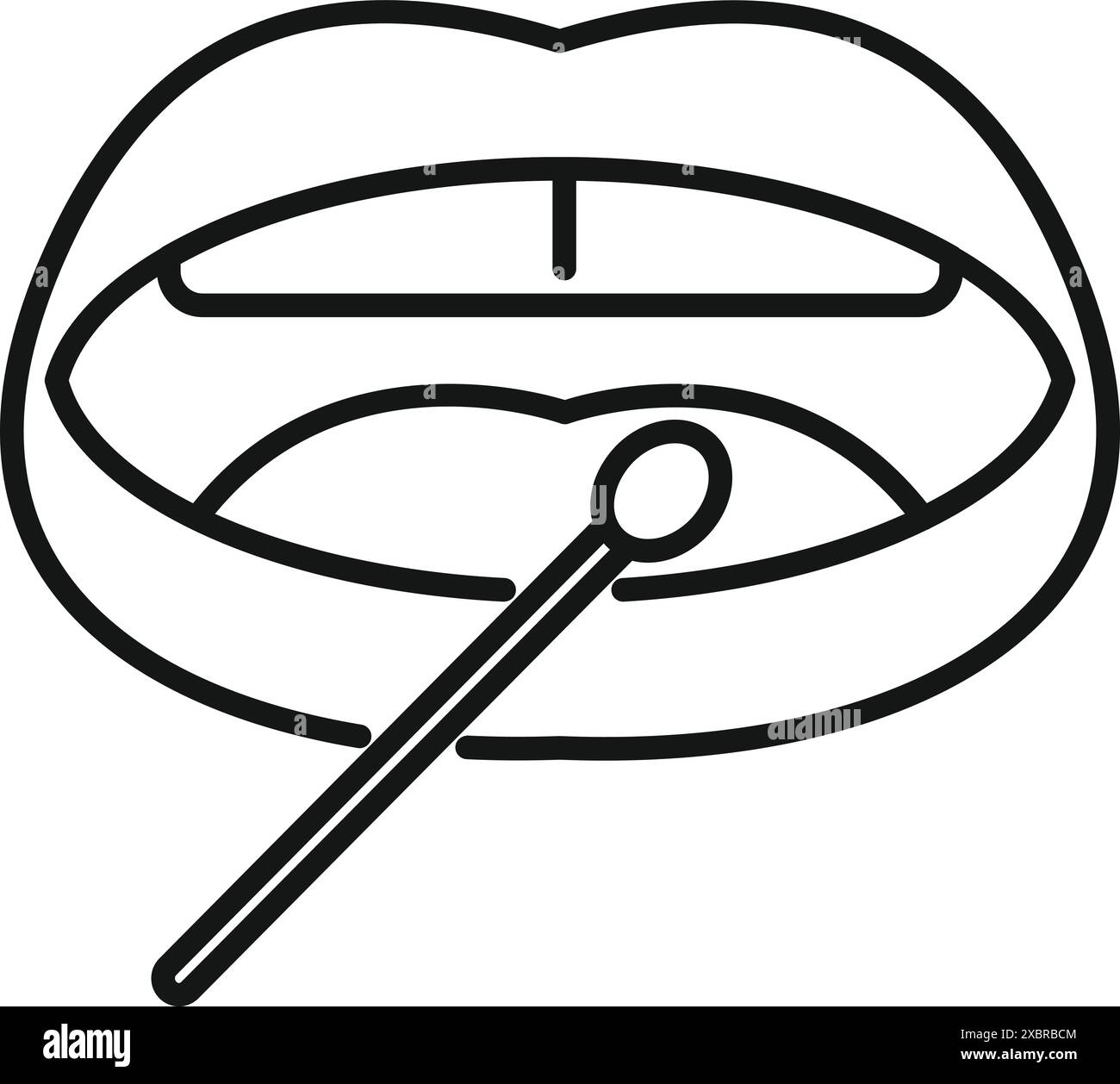 Icône de ligne de bouche ouverte avec coton-tige, représentant un échantillon de salive prélevé pour analyse adn Illustration de Vecteur