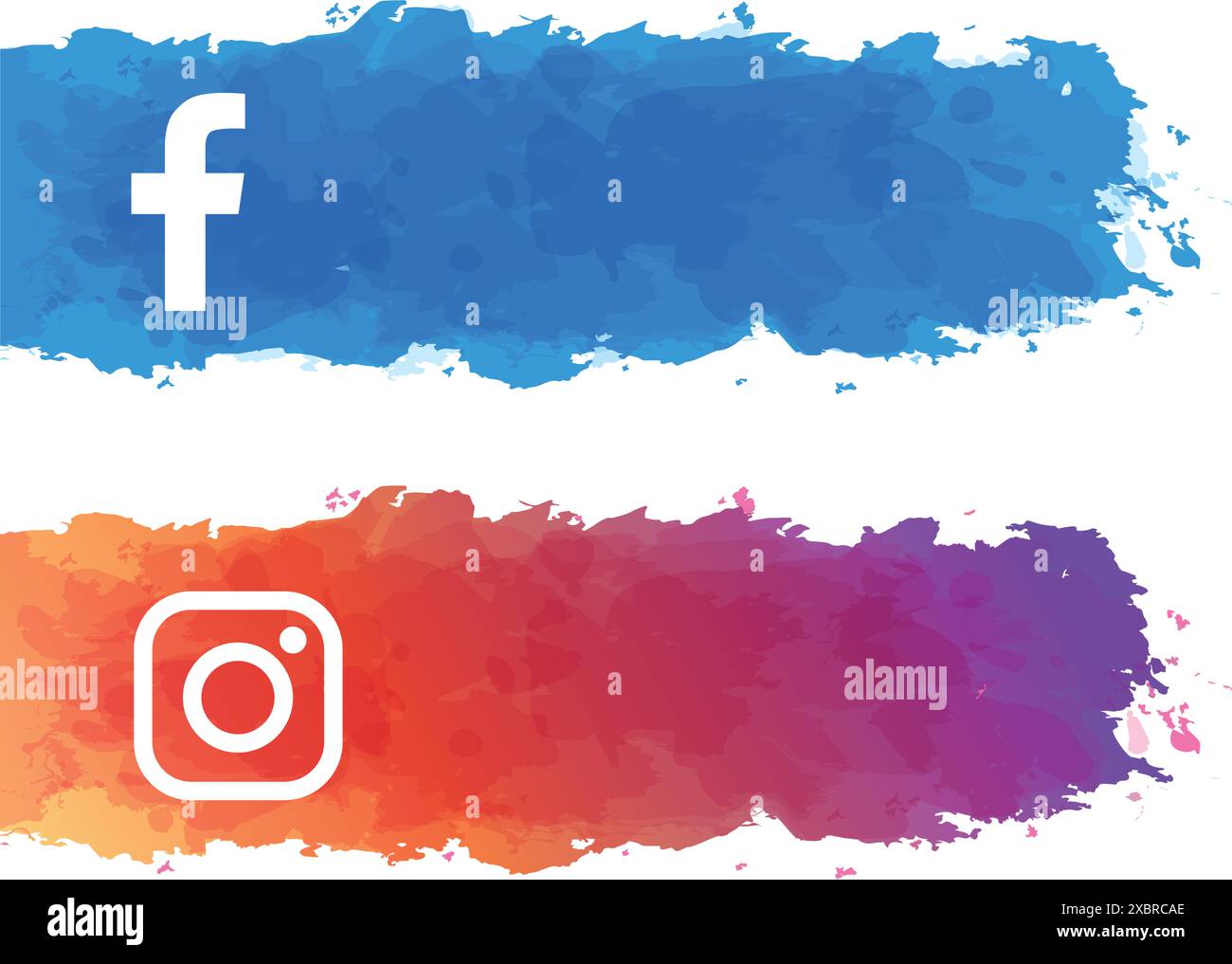 Ensemble d'autocollants aquarelle avec logos Meta apps : Facebook et Instagram, sur un fond transparent, illustration vectorielle Illustration de Vecteur