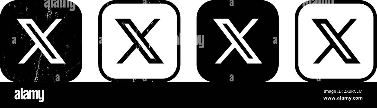 Ensemble de X - icônes de l'application mobile Twitter, isolé sur un fond blanc, illustration vectorielle. Twitter change le logo en X, remplaçant le symbole d'oiseau bleu Illustration de Vecteur