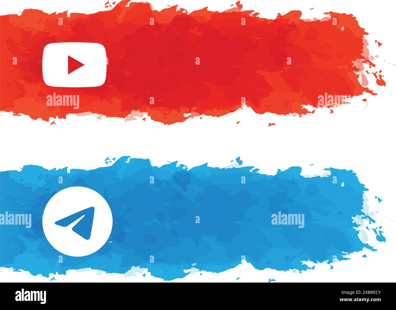 Ensemble d'autocollants aquarelle avec les logos populaires d'applications mobiles : YouTube et Telegram, sur un fond transparent, illustration vectorielle Illustration de Vecteur