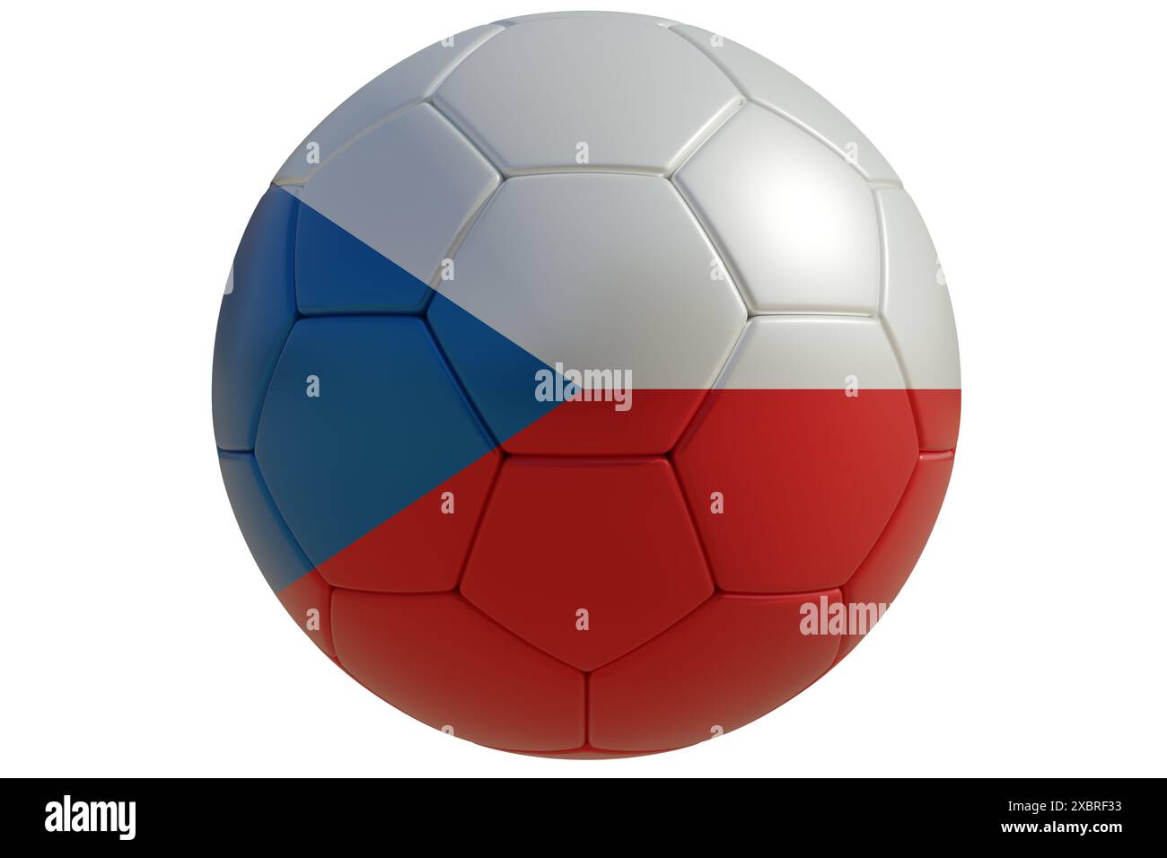 Ballon de football avec drapeau tchèque isolé sur blanc transparent. Football en Tchéquie Banque D'Images