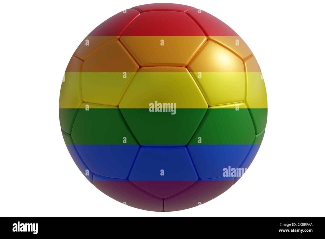 Ballon de football couleur arc-en-ciel gay Pride isolé sur blanc, transparent. Événement sportif de football LGBT. Banque D'Images