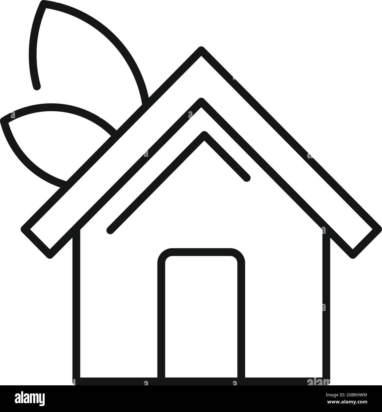 Dessin au trait d'une maison avec des feuilles poussant du toit, symbolisant une vie écologique Illustration de Vecteur