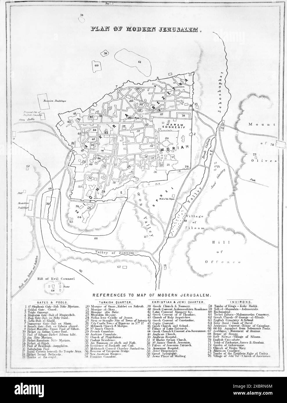 Plan du 19ème siècle Jérusalem Israël dans l'Antiquité 19ème siècle la Bible pratique et dévotionnelle de la famille Banque D'Images