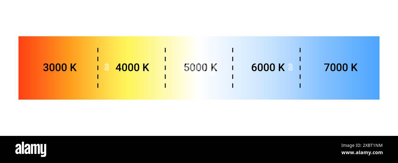 Gradient du diagramme de l'échelle de température Kelvin. Échelle Kelvin éducation LED couleur chaude froid froid chaud spectre chaud. Illustration de Vecteur
