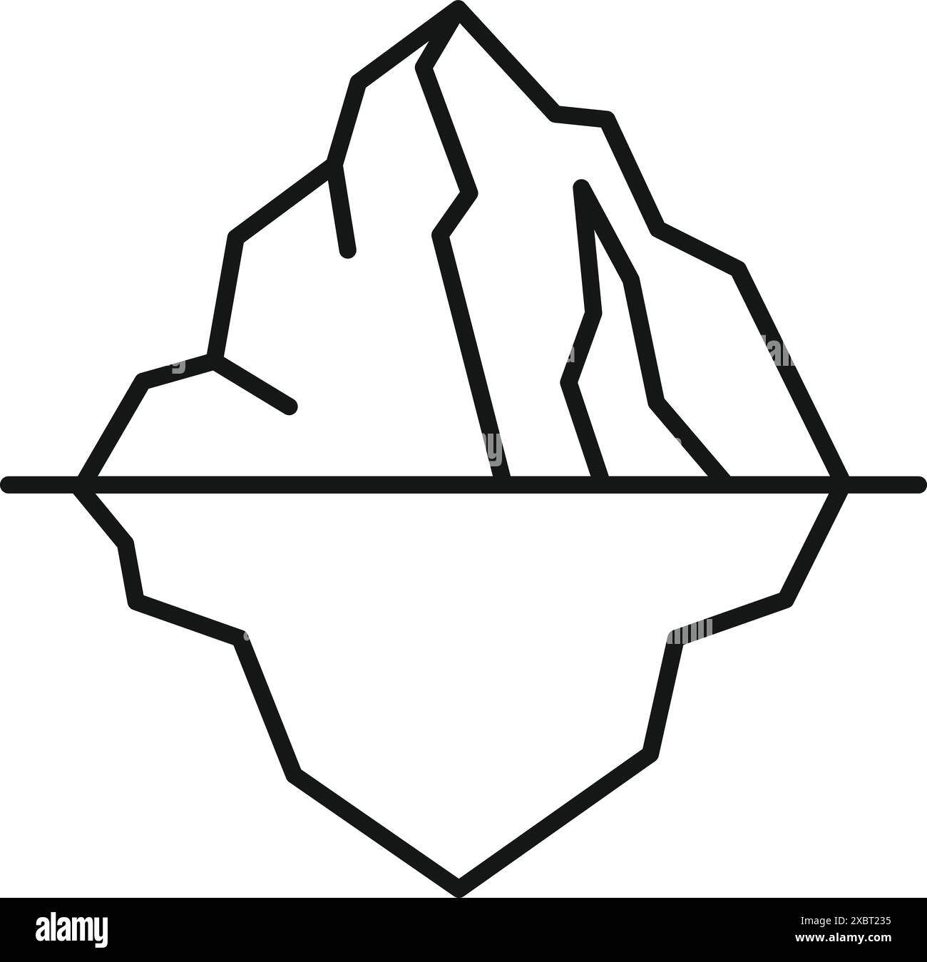 Dessin au trait d'un iceberg représentant la petite section visible au-dessus de l'eau et une partie beaucoup plus grande cachée en dessous Illustration de Vecteur