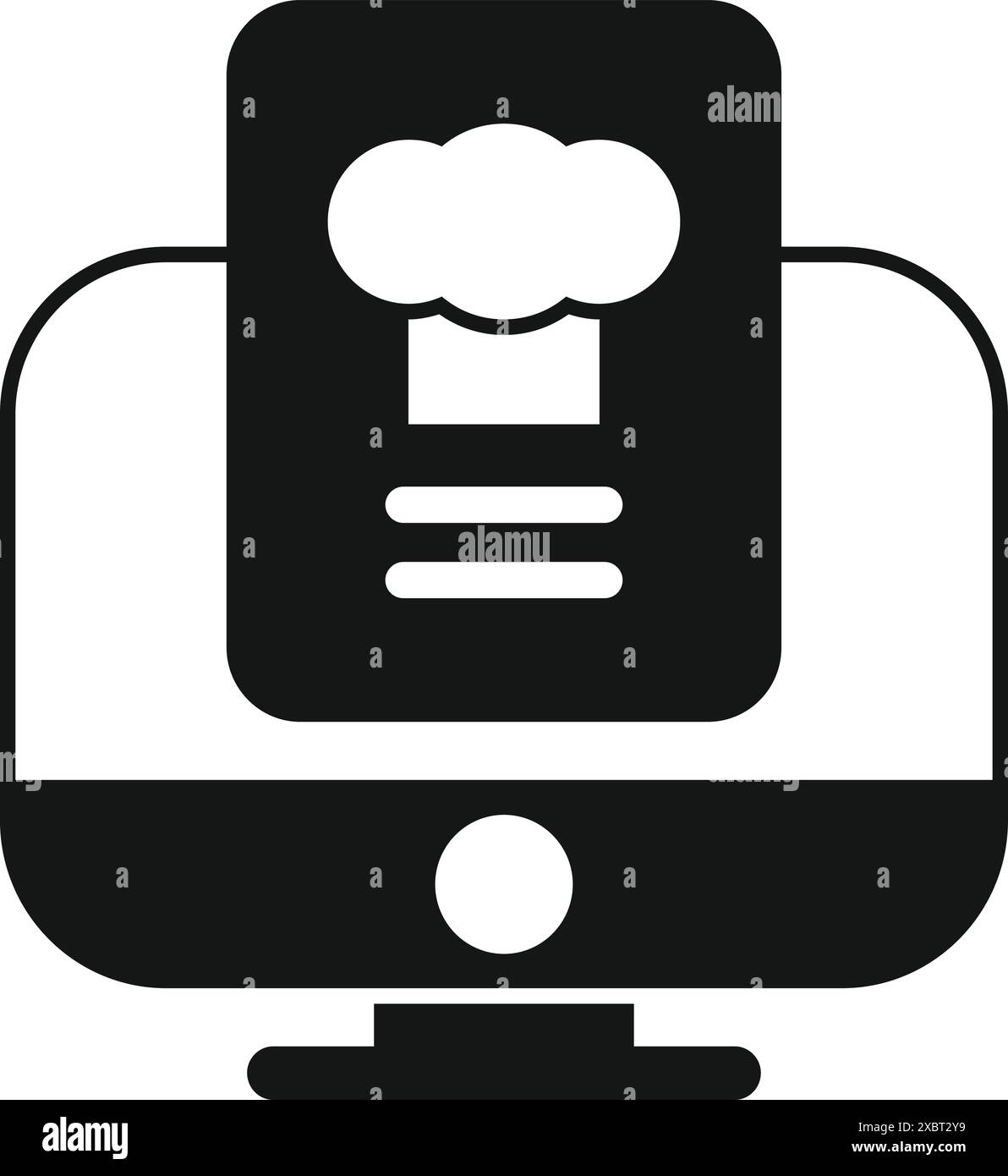 Icône de cours de cuisine en ligne noir et blanc, site culinaire pour apprendre des recettes Illustration de Vecteur