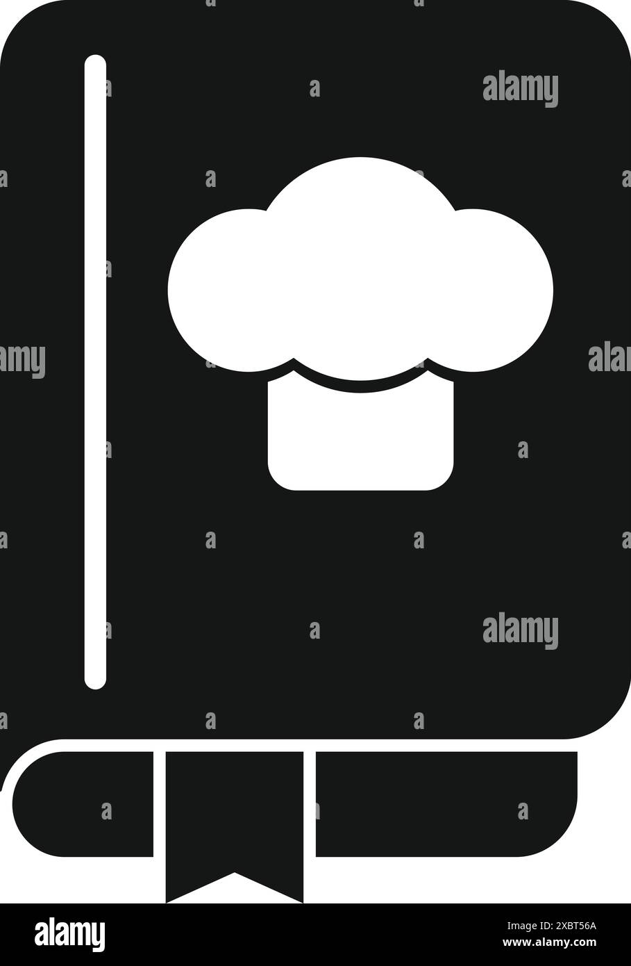 Icône noire et blanche d'un livre de cuisine avec chapeau de chef, symbolisant les instructions de cuisine et les recettes Illustration de Vecteur