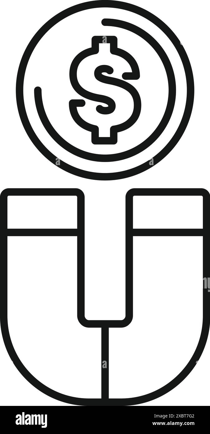 Aimant en fer à cheval attirant un symbole de monnaie de pièce de dollar, représentant le concept d'attirer la richesse et le succès financier Illustration de Vecteur