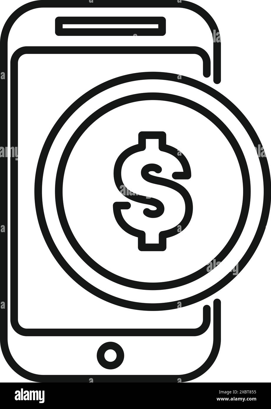 Icône de dessin au trait d'un téléphone intelligent affichant un symbole dollar, représentant les paiements mobiles et les transactions en ligne Illustration de Vecteur