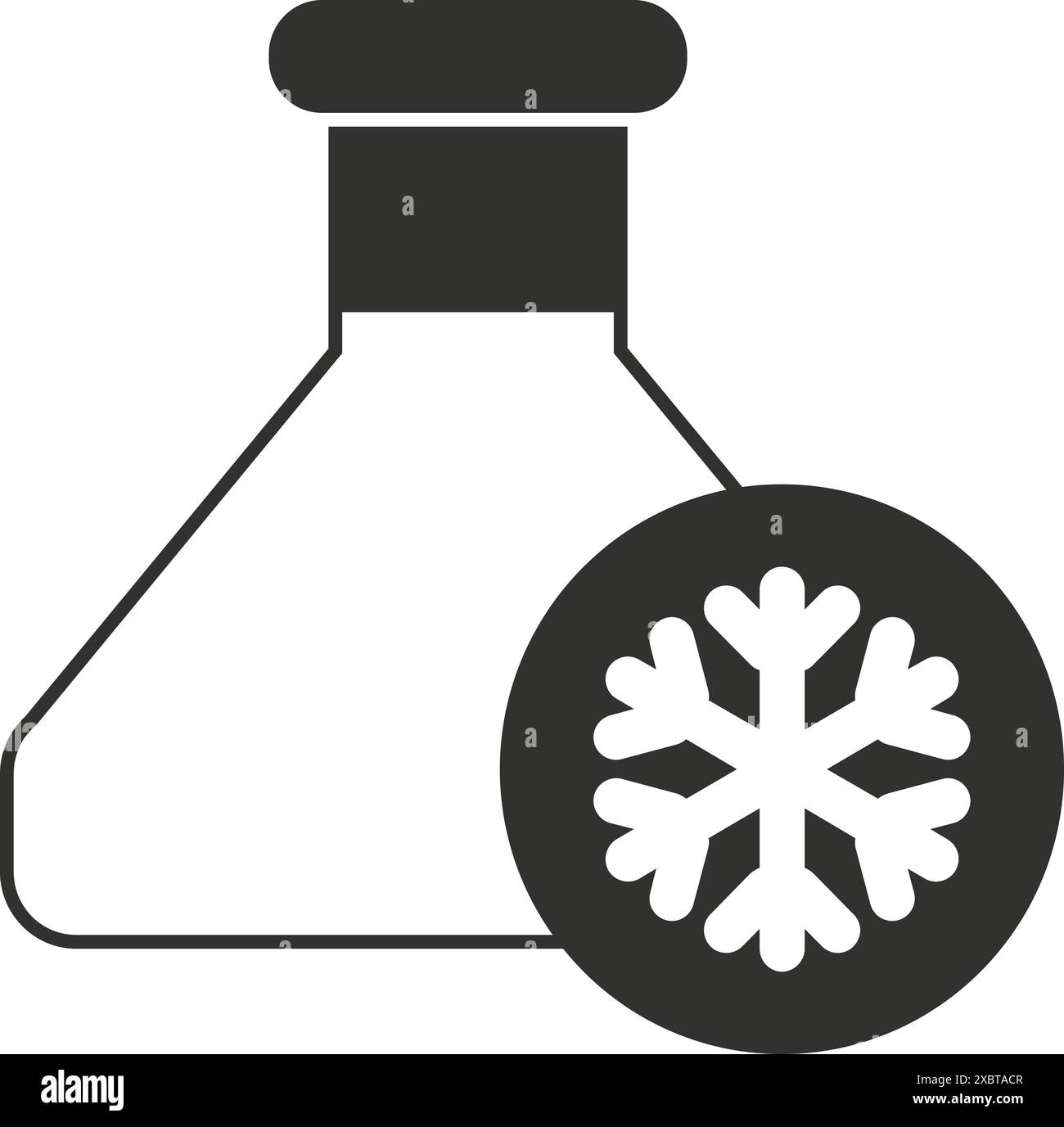 Icône simple d'un flacon erlenmeyer de laboratoire avec un flocon de neige, représentant une expérience de congélation Illustration de Vecteur