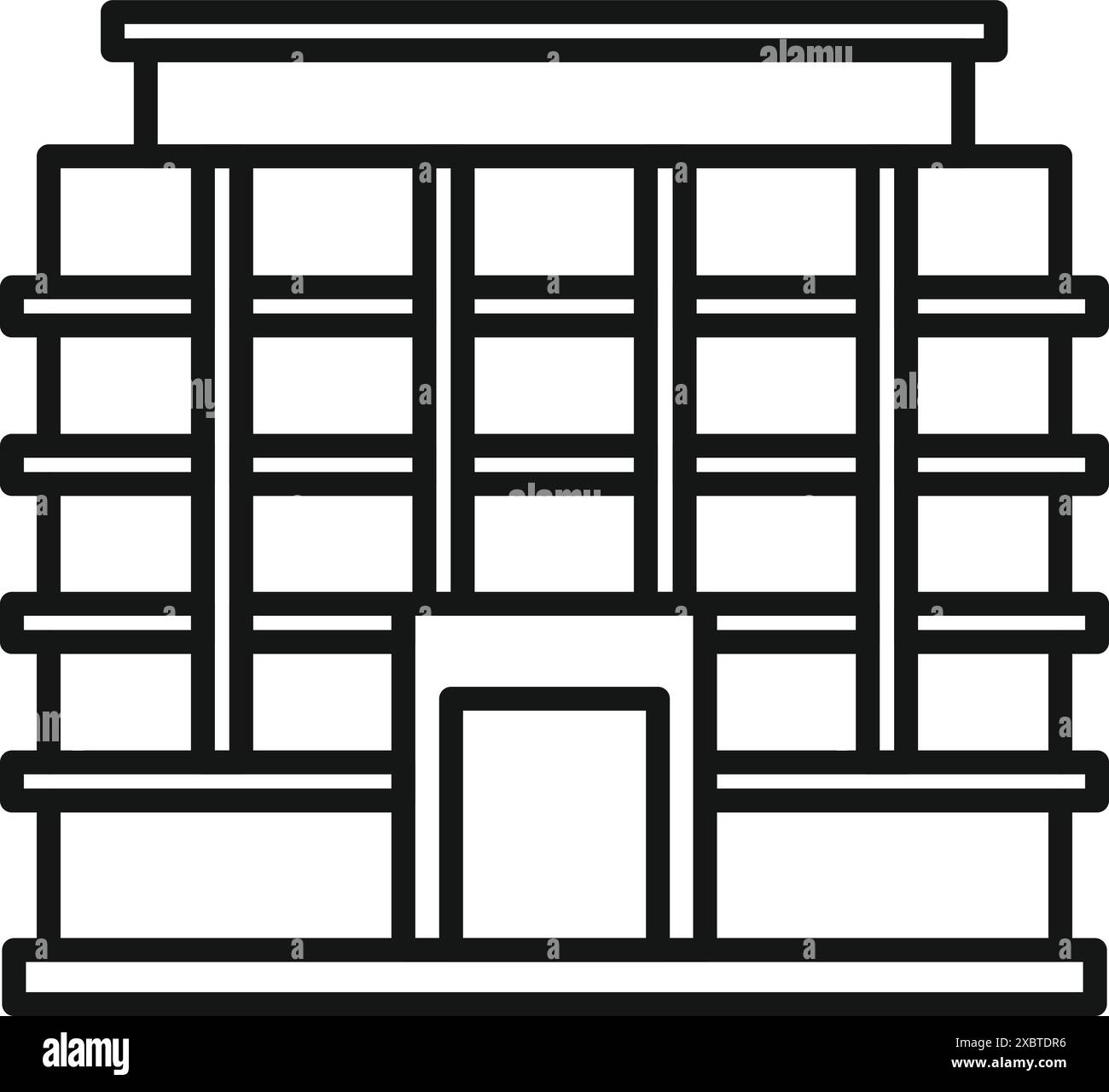 La façade du bâtiment moderne est dotée de grandes fenêtres et d'une entrée proéminente, suggérant un espace commercial ou de bureau Illustration de Vecteur