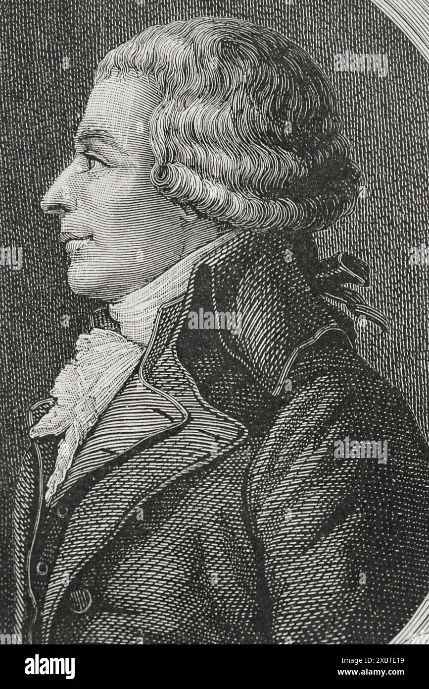 Jean-Baptiste Boyer-Fonfrède (1766-1793) Homme politique français Girondin. Député à la Convention nationale en 1791. Portrait. Gravure. "Histoire de la Révolution française". Volume I, 1876. Banque D'Images