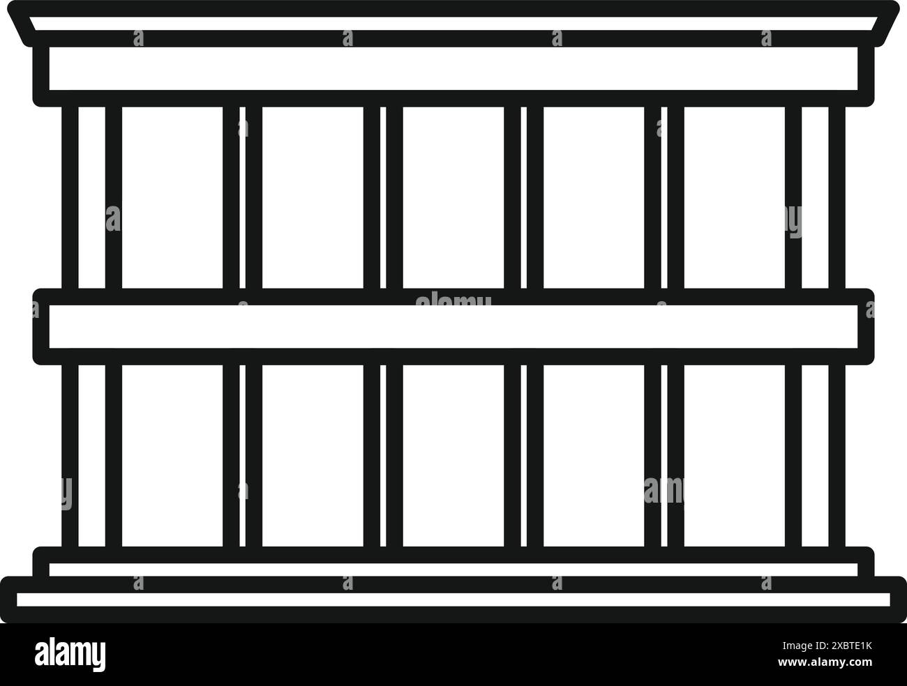 Façade de bâtiment ancienne avec colonnes et fenêtres, dessinée dans un style artistique épuré Illustration de Vecteur