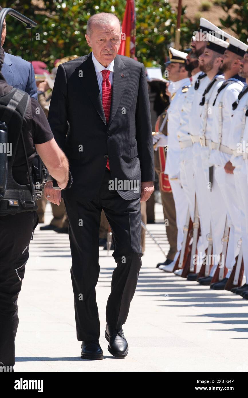 Recep Tayyip Erdogan, président de la Turquie, lors de sa visite pour paniquer le premier ministre Pedro Sanchez au Palais Moncloa à Madrid 13 juin 2024 espagne Banque D'Images