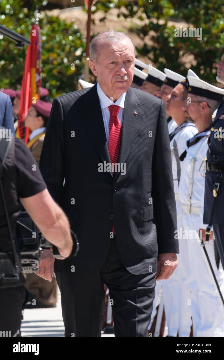 Recep Tayyip Erdogan, président de la Turquie, lors de sa visite pour paniquer le premier ministre Pedro Sanchez au Palais Moncloa à Madrid 13 juin 2024 espagne Banque D'Images