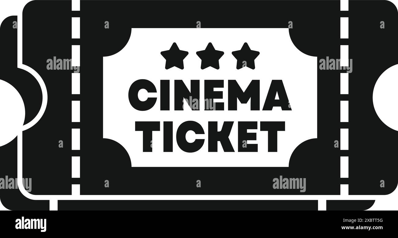 Simple icône noire d'un billet de cinéma avec trois étoiles, représentant l'accès à une projection de film Illustration de Vecteur