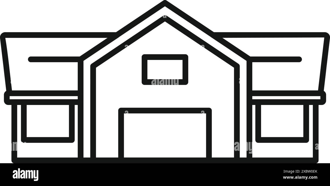 Illustration d'icône de ligne simple d'un bâtiment de ferme avec une grande porte de garage, parfait pour l'agriculture et les conceptions connexes de l'agriculture Illustration de Vecteur