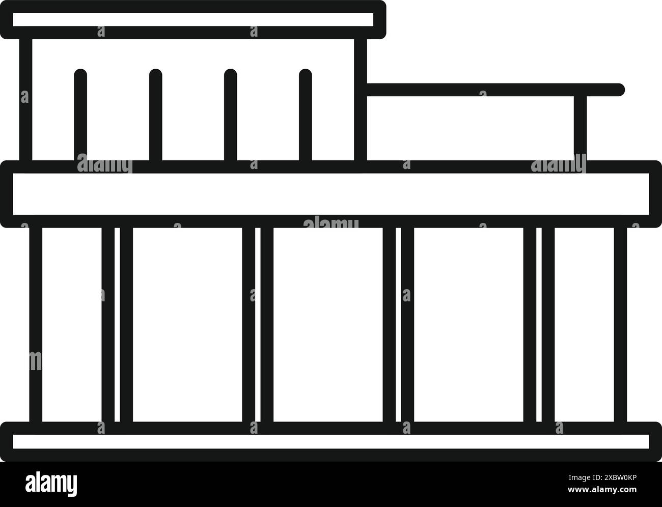 Illustration simple d'art au trait d'une maison moderne avec de grandes fenêtres debout sur des piliers Illustration de Vecteur