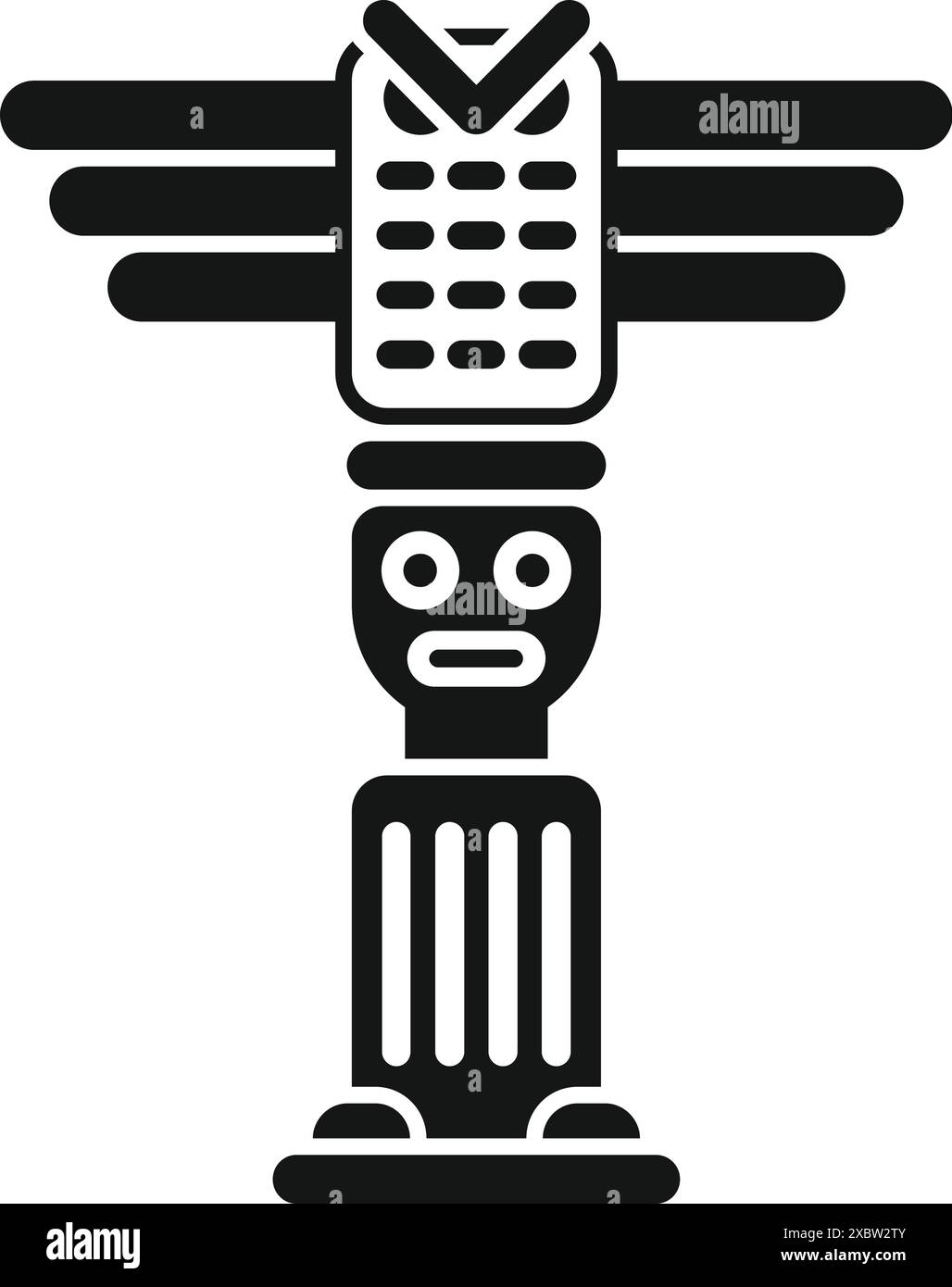 Icône de glyphe noir et blanc représentant un totem amérindien, montrant l'artisanat traditionnel de sculpture Illustration de Vecteur