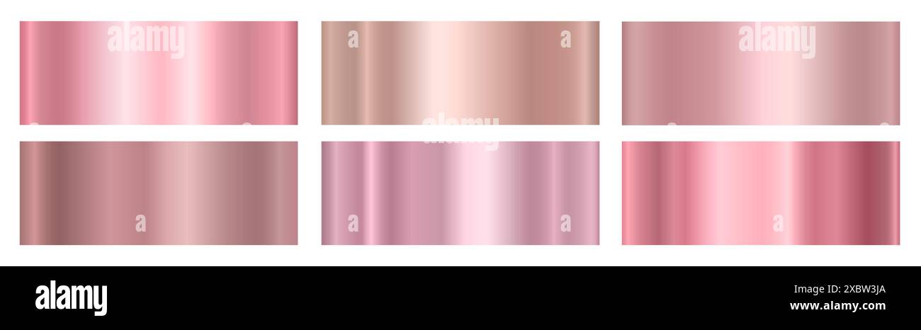 Un ensemble de dégradés brillants métalliques roses sur un fond blanc texture d'une surface métallique lisse. Illustration de Vecteur