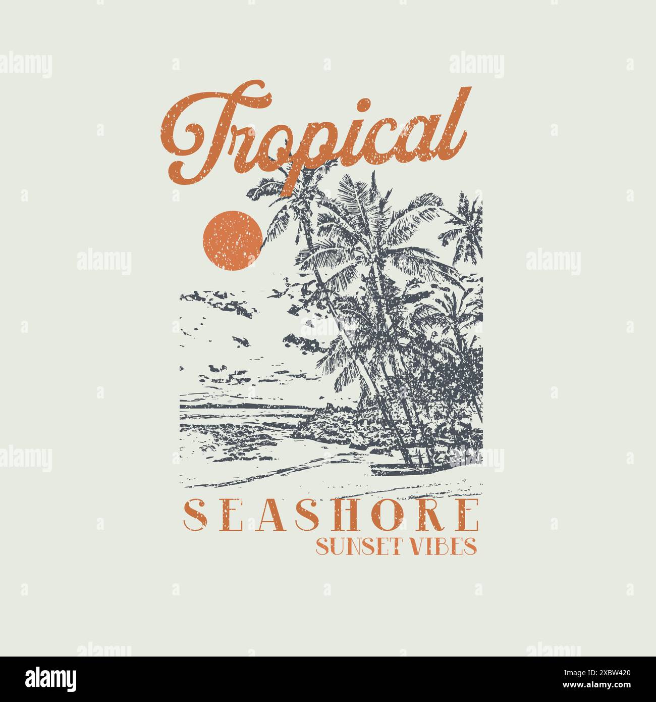 Tropical Seashore Sunset Vibes Summer Beach affiche design graphique Illustration de Vecteur