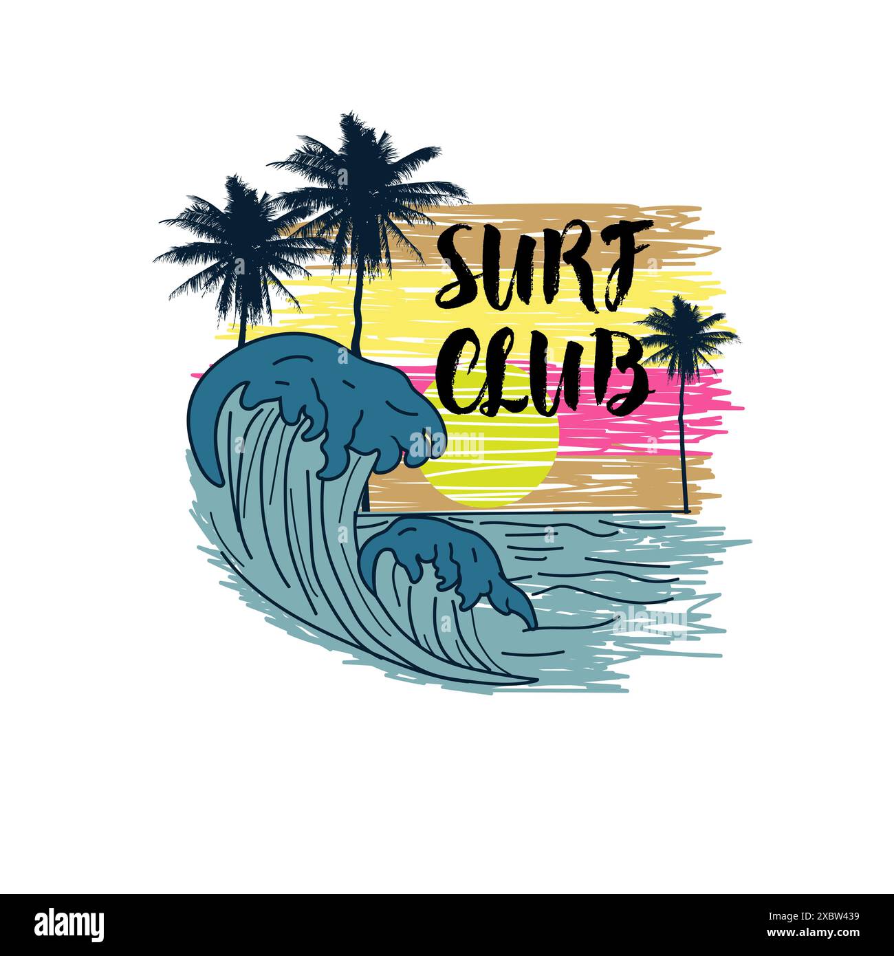 Tee-shirt Surf Club Summer Beach Waves avec motif Illustration de Vecteur