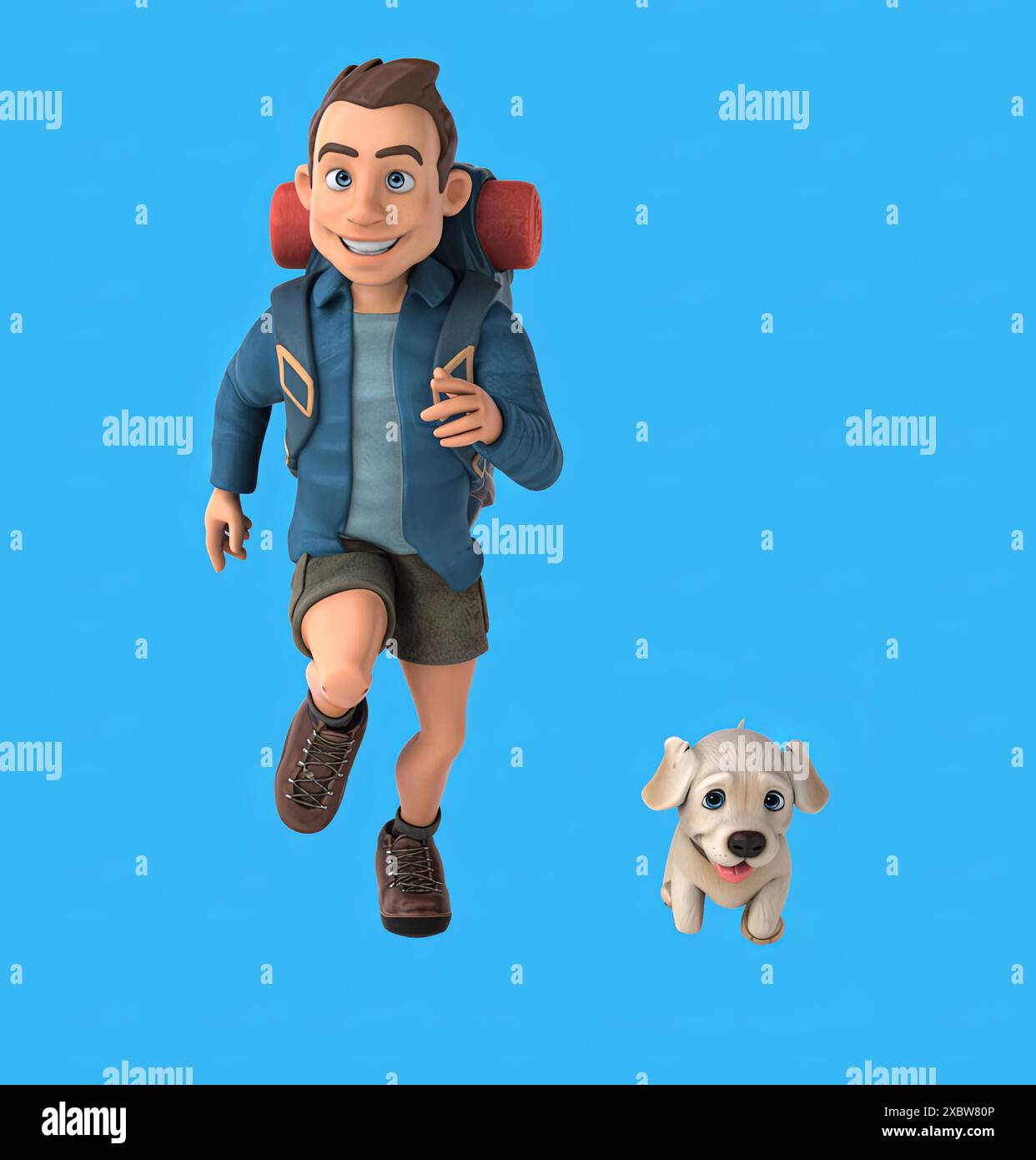 Routard de dessin animé amusant 3D avec un chien Banque D'Images