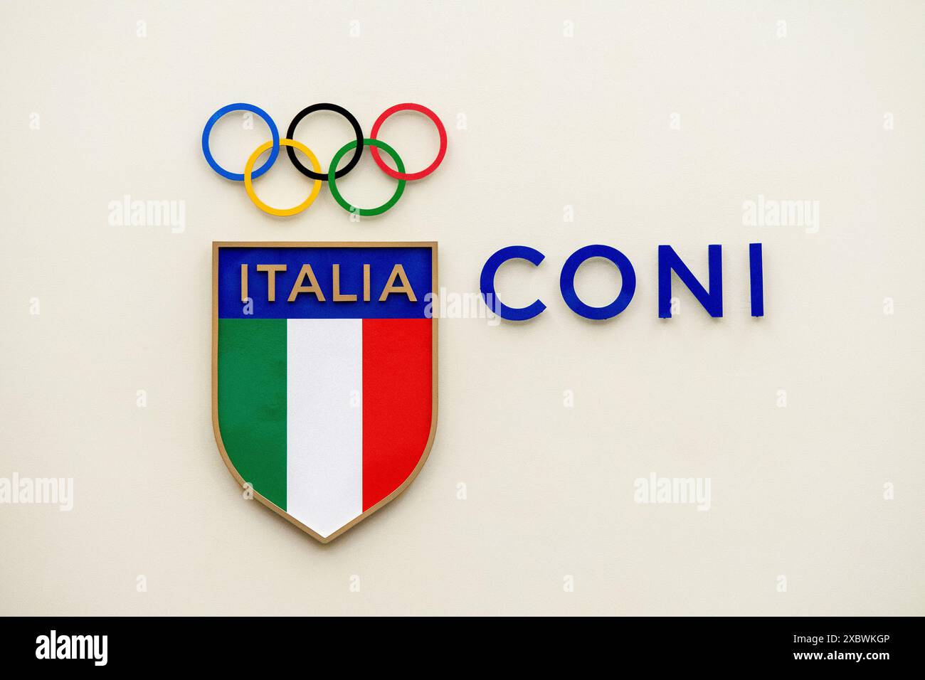 Logo du Comité National Olympique Italien (CONI), Rome, Latium, Italie Banque D'Images