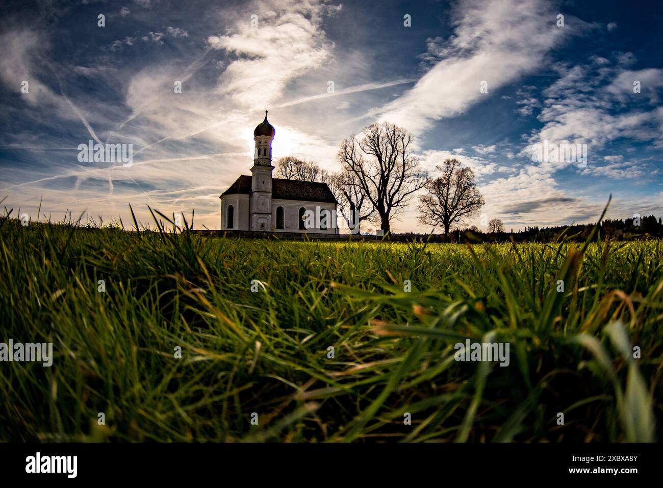 église, prairie, automne, jour de tous les saints, feuille, feuillage, papier peint, images de fond, soleil Banque D'Images