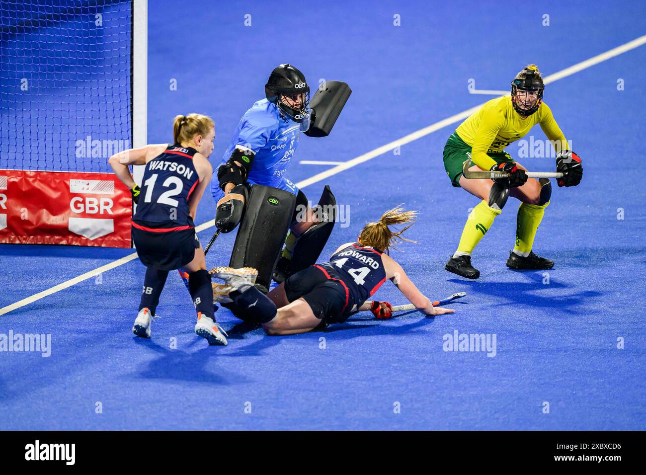 LONDRES, ROYAUME-UNI. 12, 24 juin. Pendant la FIH Hockey Pro League - Grande-Bretagne v Australie (femmes) au Lea Valley Hockey and Tennis Centre le mercredi 12 juin 2024 à LONDRES ANGLETERRE. Crédit : Taka G Wu/Alamy Live News Banque D'Images