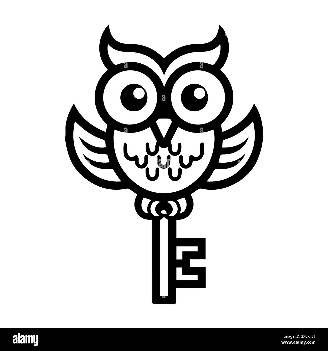 Logo Owl Key ou icône de ligne moderne. Dessin au trait vectoriel et conception d'icône avec contour audacieux. Noir et blanc symbole minimaliste Pixel Perfect isoler blanc b Illustration de Vecteur