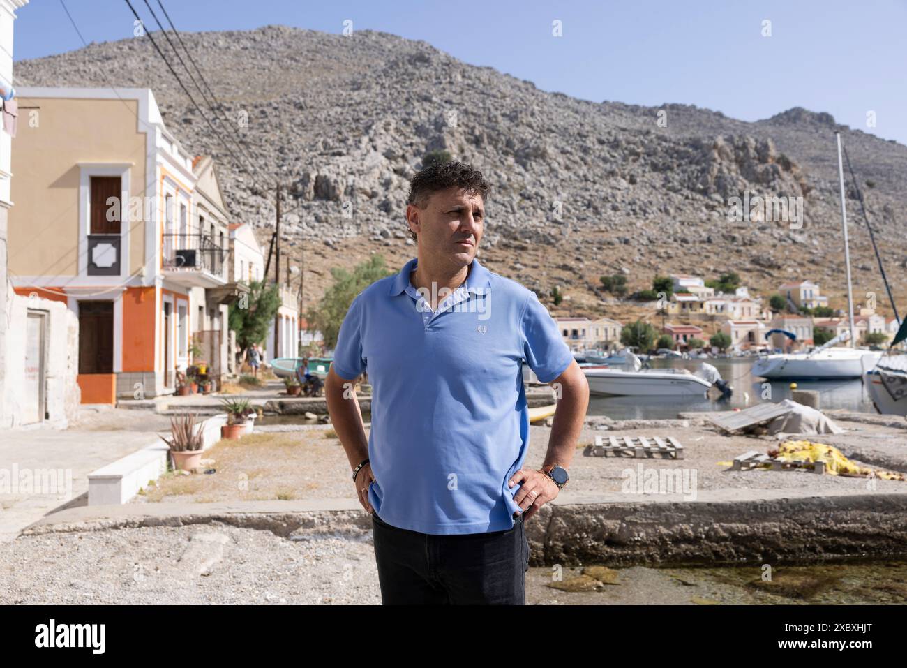 Zone de plage de Pedi sur l'île de Symi du groupe d'îles du Dodécanèse, où le corps du médecin de télévision Michael Mosley a été trouvé, Grèce, Europe Banque D'Images