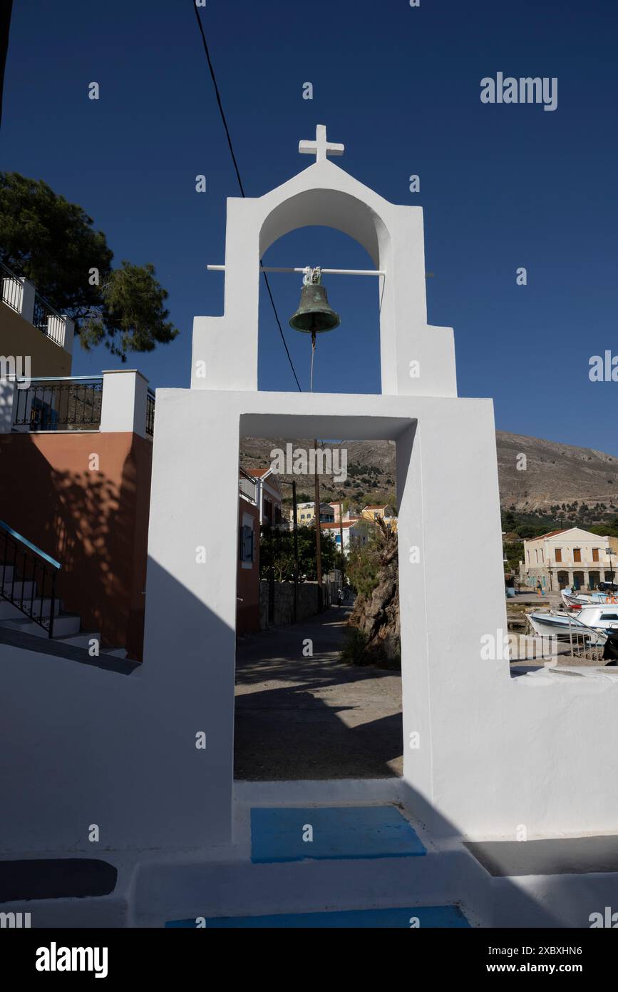 Zone de plage de Pedi sur l'île de Symi du groupe d'îles du Dodécanèse, où le corps du médecin de télévision Michael Mosley a été trouvé, Grèce, Europe Banque D'Images