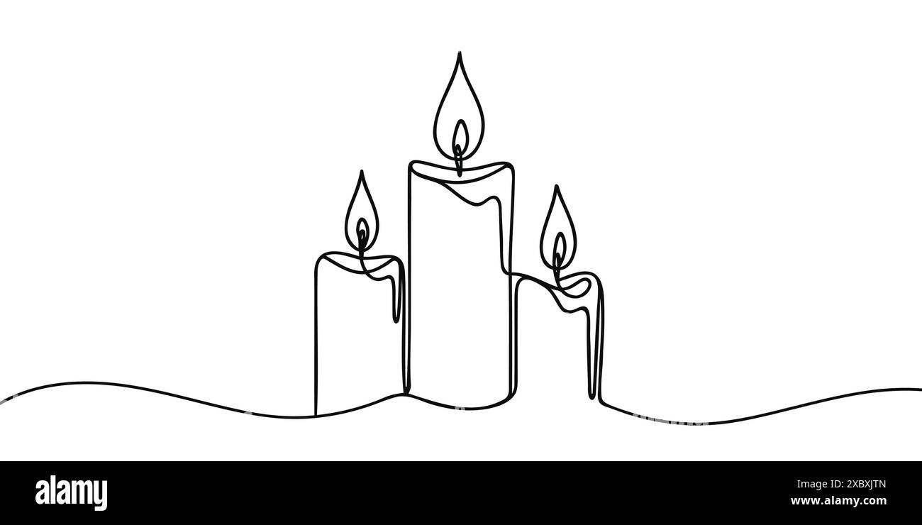 Dessin au trait continu d'une bougie. Icône de bougie d'une ligne sur fond blanc. Illustration vectorielle. Illustration de Vecteur