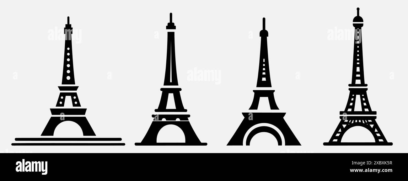 Tour Eiffel noir sur une illustration de fond blanc. Jeux Olympiques de Paris. Illustration de Vecteur