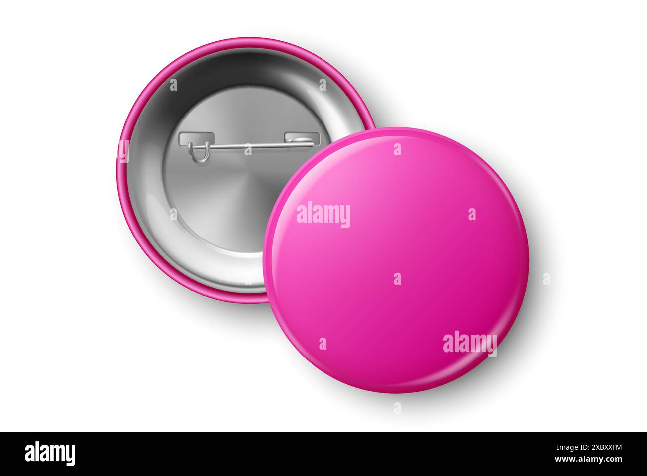 Vector 3d Realistic Pink Blank Round Button badge en gros plan, isolé. Modèle de conception de badge d'identification, maquette. Modèle de conception pour Pass d'accès, identification Illustration de Vecteur