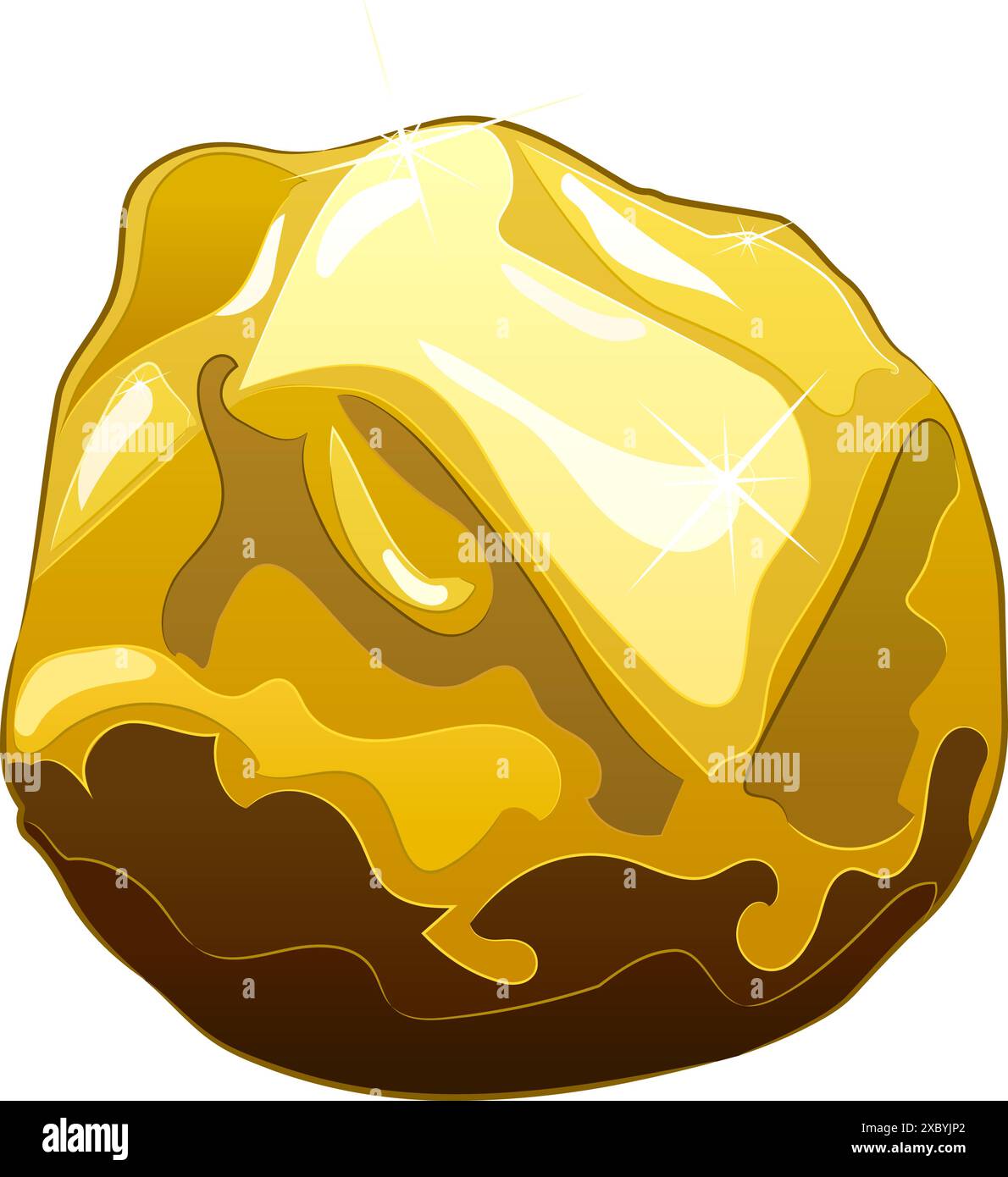 Grande pépite d'or naturel. Illustration vectorielle d'une pépite d'or avec une forme inégale naturelle et une surface brillante. Exploitation minière Illustration de Vecteur