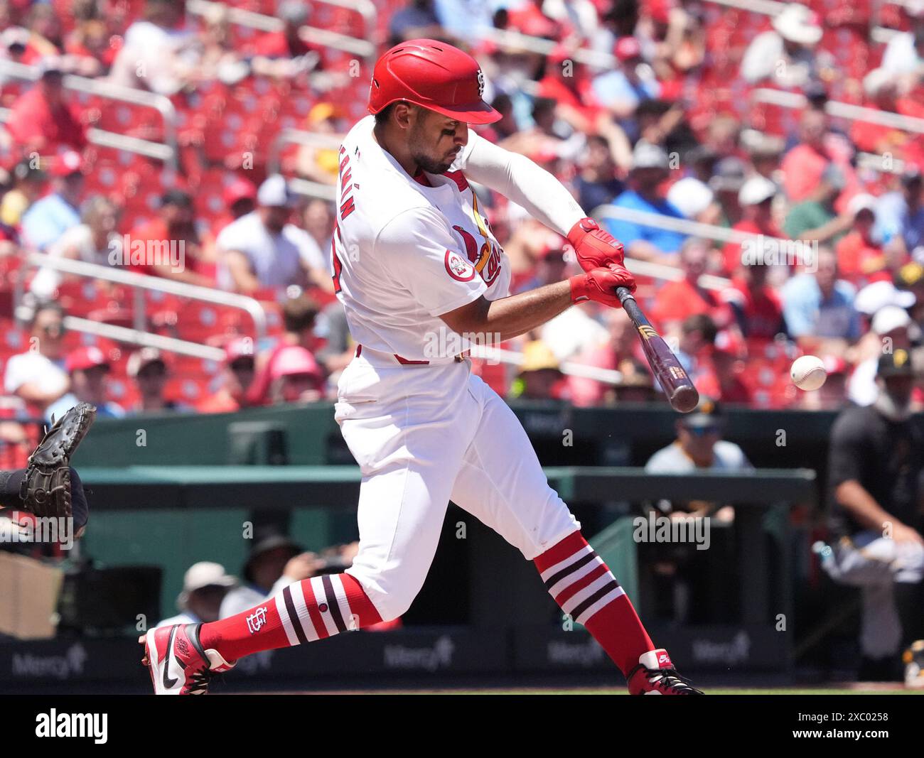 Louis, États-Unis. 13 juin 2024. Louis Cardinals Jose Fermin s'en va en deuxième manche contre les Pirates de Pittsburgh au Busch Stadium à offert Louis le jeudi 13 juin 2024. Photo de Bill GreenblattUPI crédit : UPI/Alamy Live News Banque D'Images