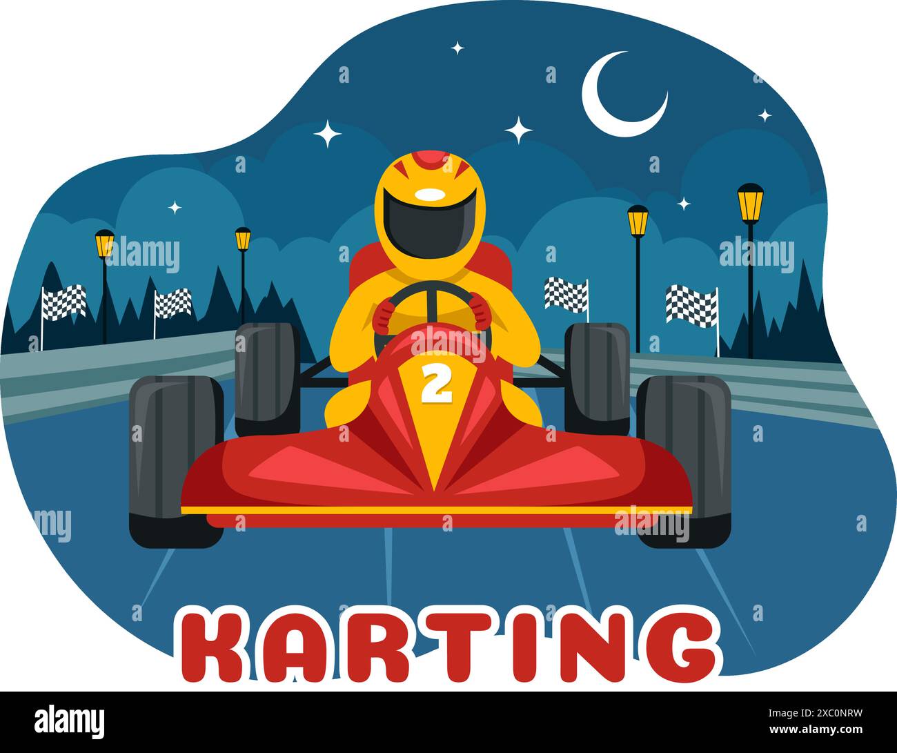 Illustration vectorielle de Karting Sport avec un jeu de course Go Kart ou Mini voiture sur une piste de petit circuit dans un design de fond de dessin animé de style plat Illustration de Vecteur