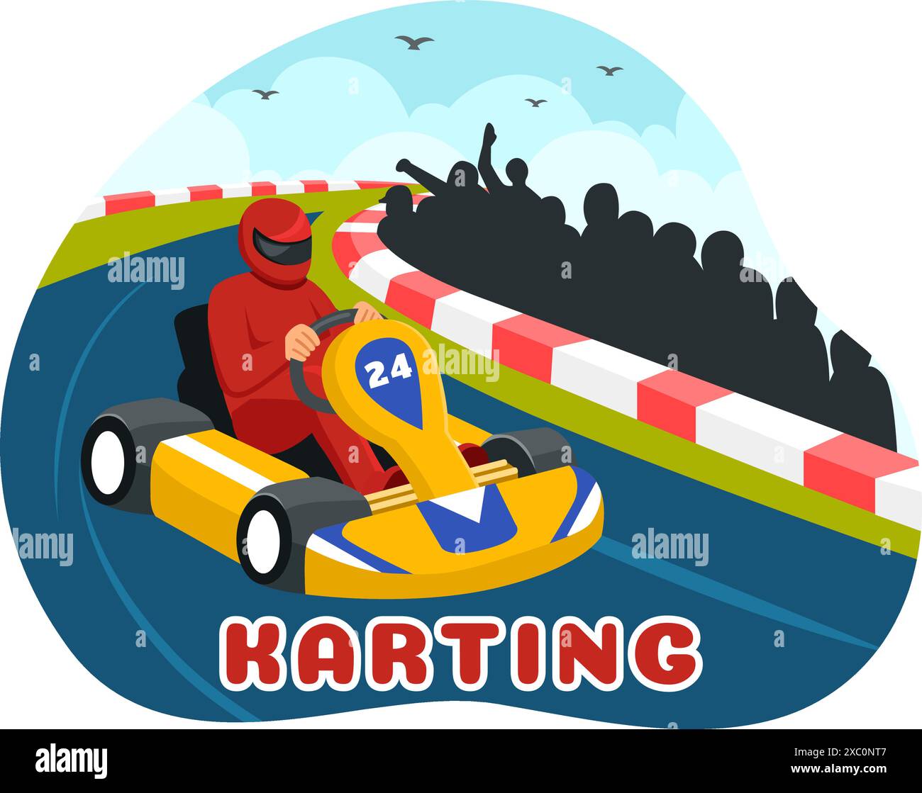 Illustration vectorielle de Karting Sport avec un jeu de course Go Kart ou Mini voiture sur une piste de petit circuit dans un design de fond de dessin animé de style plat Illustration de Vecteur
