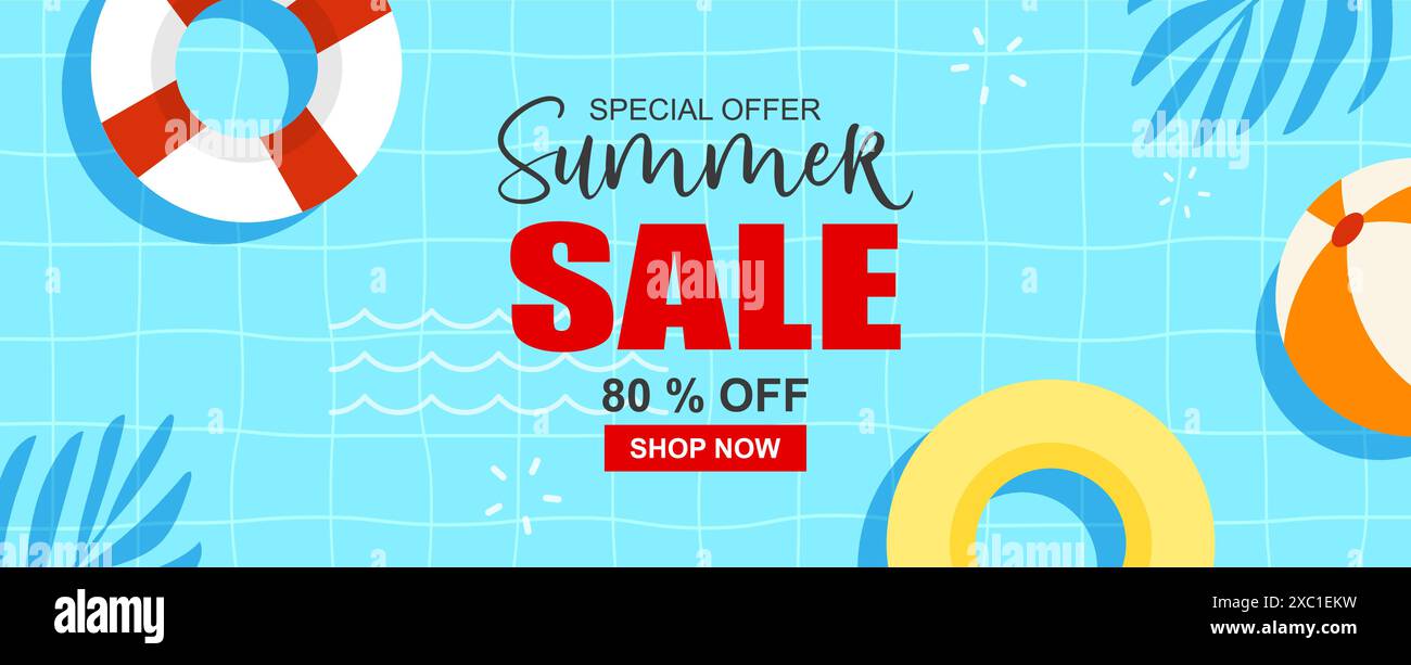 Fond de modèle de couverture de bannière de vente d'été. Offre spéciale de réduction sur la piscine d'été. Illustration de Vecteur