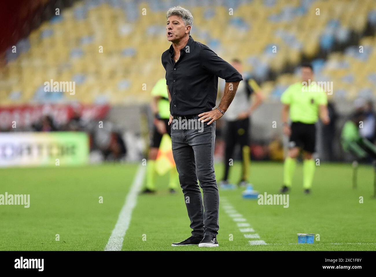 Rio de Janeiro, Brésil, 13 juin 2024. L'entraîneur Renato Gaúcho de l'équipe Grêmio lors d'un match de football contre l'équipe de Flamengo, pour le Brésil Banque D'Images