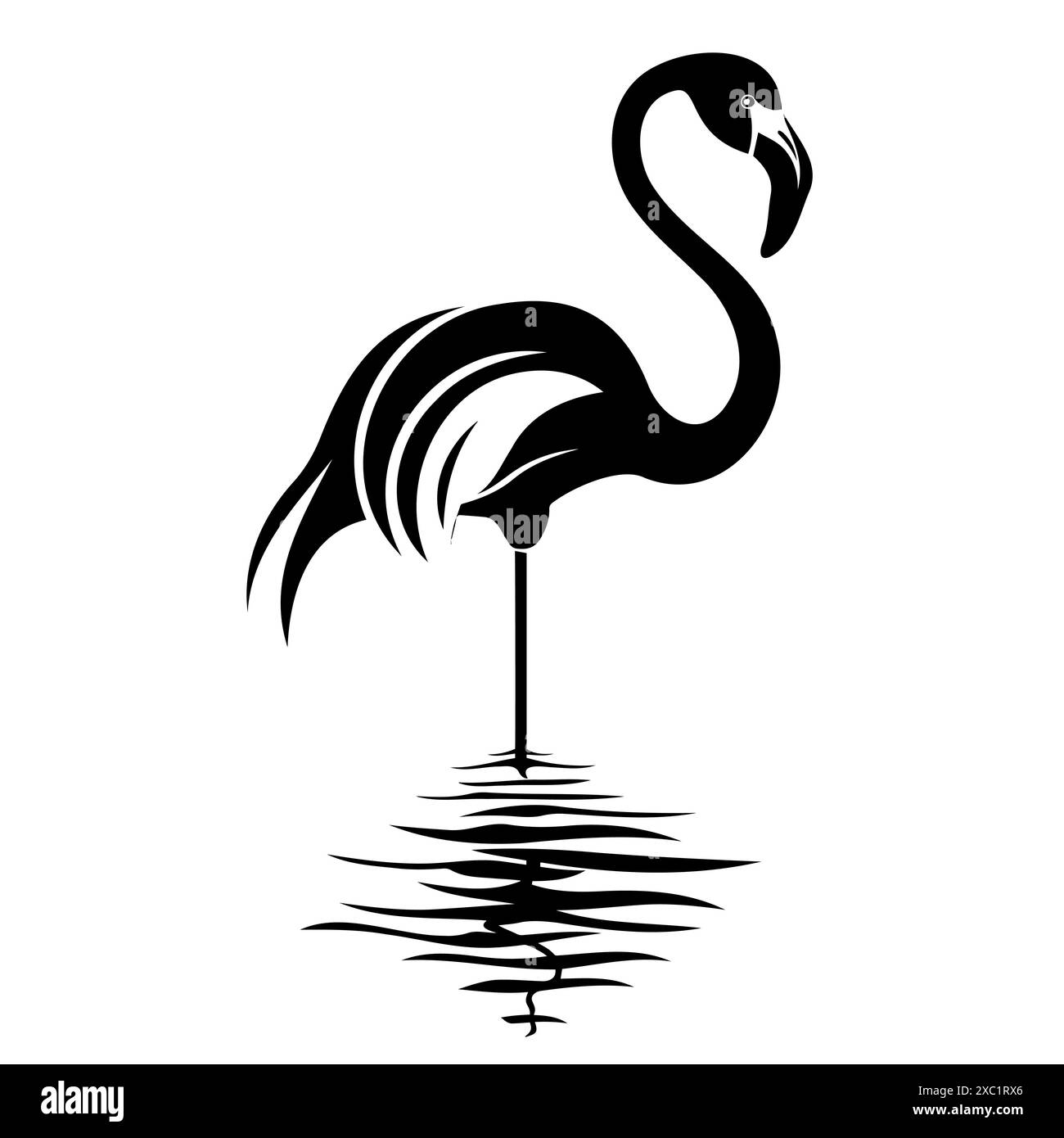 Image d'un flamant rose en noir et blanc, debout sur un poteau, magnifiquement dessiné Illustration de Vecteur