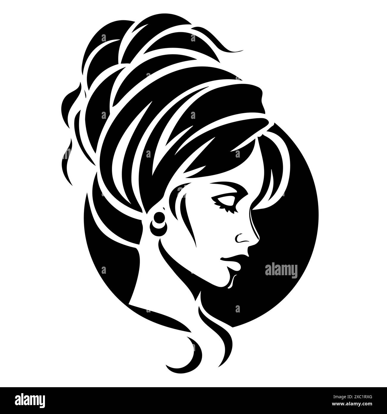 Croquis noir et blanc d'une femme portant un turban Illustration de Vecteur