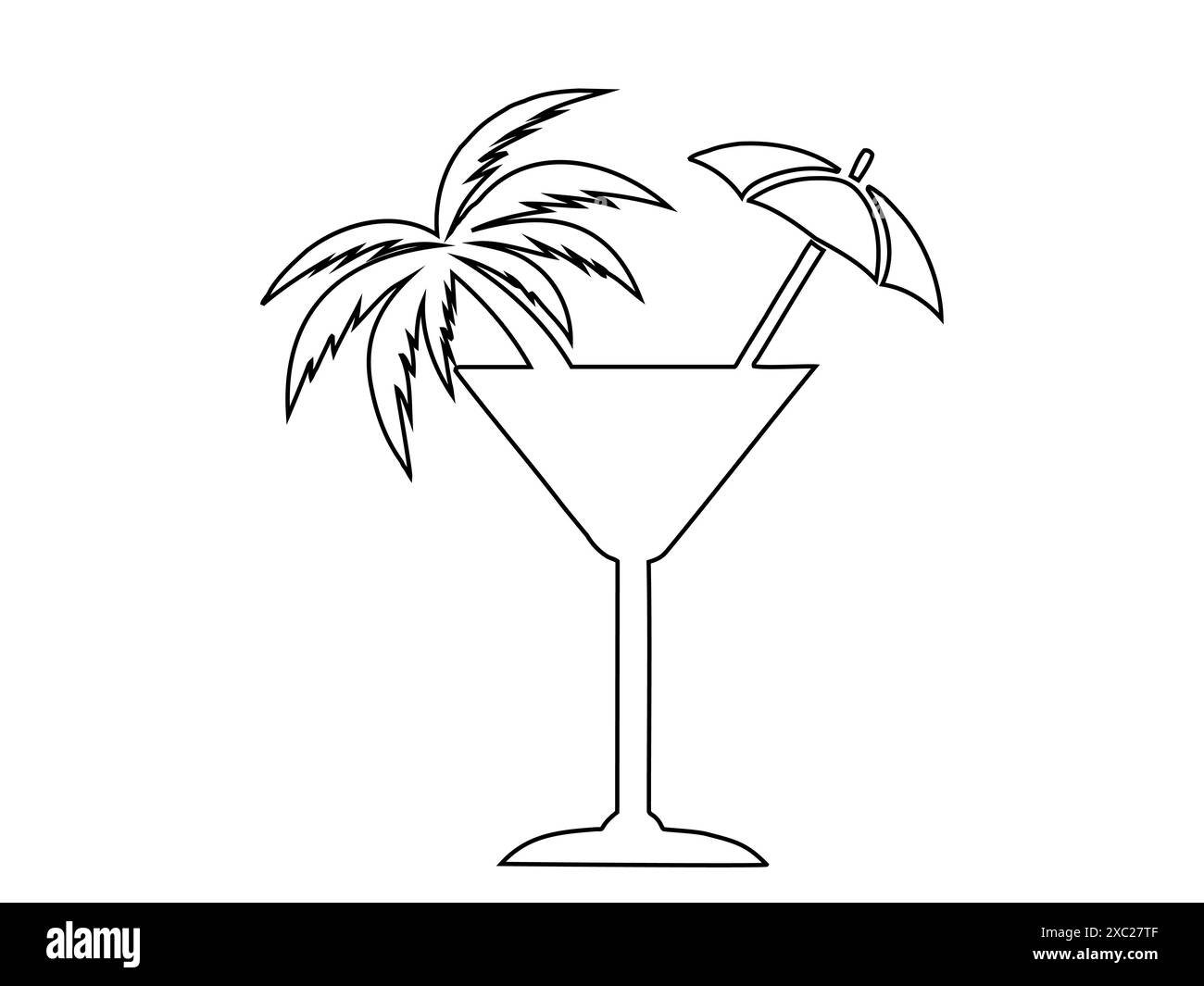 Conception des contours de cocktails tropicaux. Boissons de plage. Illustration noire isolée sur fond blanc. Impression, logo, pictogramme, éléments de conception, coloration Illustration de Vecteur
